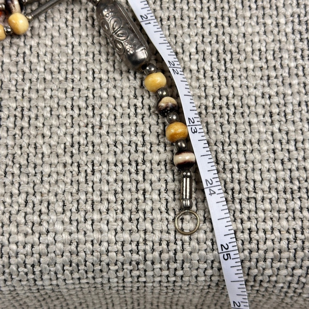Vintage 70s Earthy Multi Strand Necklace Carnelian Agate Bone Silver Metal Beads - Picture 11 of 12